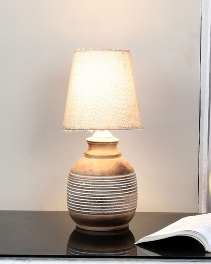 Antique Design Wooden Table Lamp with Off-white Jute Shade | Bulb Not Included | 6 x 13 inches