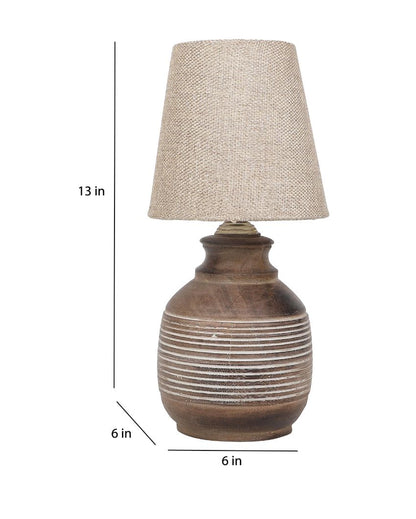 Antique Design Wooden Table Lamp with Off-white Jute Shade | Bulb Not Included | 6 x 13 inches