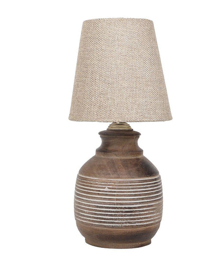 Antique Design Wooden Table Lamp with Off-white Jute Shade | Bulb Not Included | 6 x 13 inches