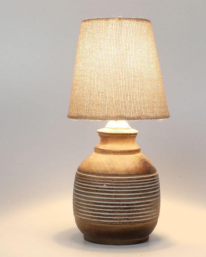 Antique Design Wooden Table Lamp with Off-white Jute Shade | Bulb Not Included | 6 x 13 inches