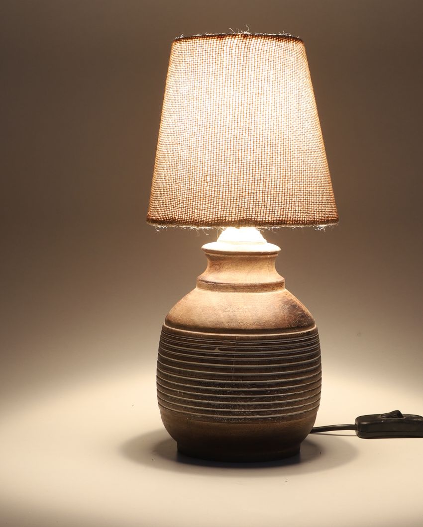 Antique Design Wooden Table Lamp with Off-white Jute Shade | Bulb Not Included | 6 x 13 inches