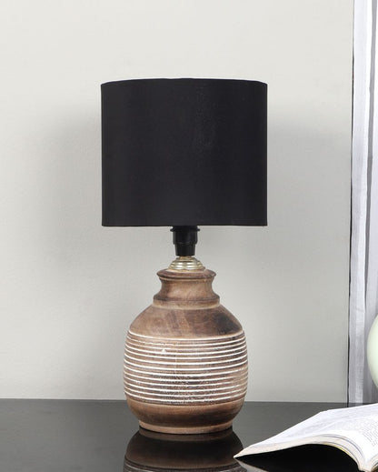 Nostalgic Design Wooden Table Lamp with Black Cotton Shade | Bulb Not Included | 7 x 14 inches