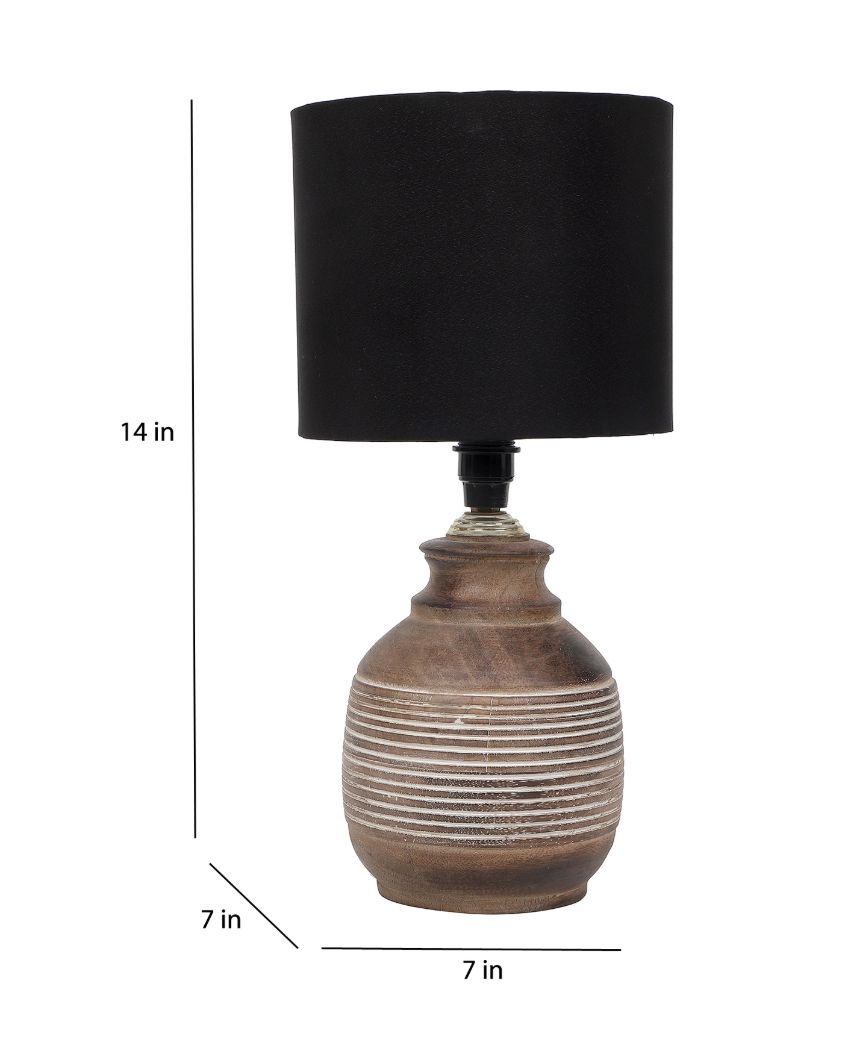 Nostalgic Design Wooden Table Lamp with Black Cotton Shade | Bulb Not Included | 7 x 14 inches