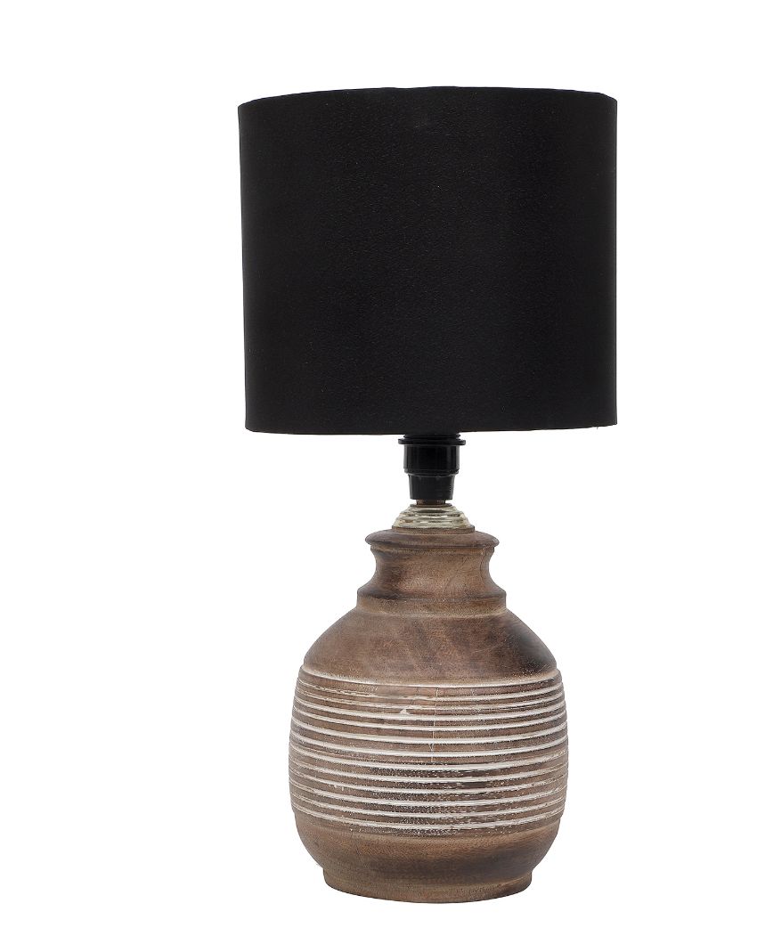 Nostalgic Design Wooden Table Lamp with Black Cotton Shade | Bulb Not Included | 7 x 14 inches