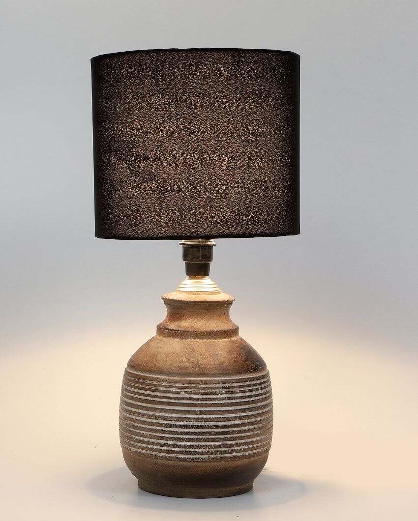 Nostalgic Design Wooden Table Lamp with Black Cotton Shade | Bulb Not Included | 7 x 14 inches