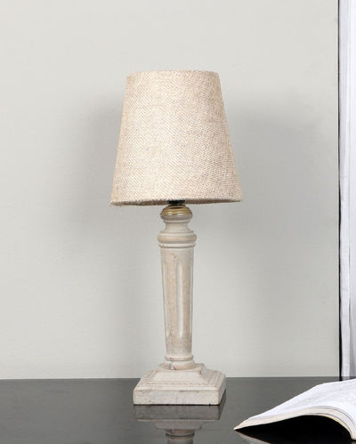 Nostalgic Design Wooden Table Lamp with Off-white Jute Shade | Bulb Not Included | 6 x 6 x 15 inches