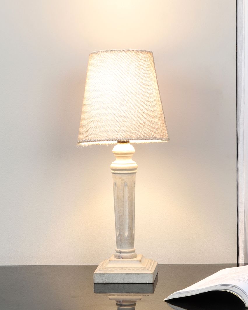 Nostalgic Design Wooden Table Lamp with Off-white Jute Shade | Bulb Not Included | 6 x 6 x 15 inches