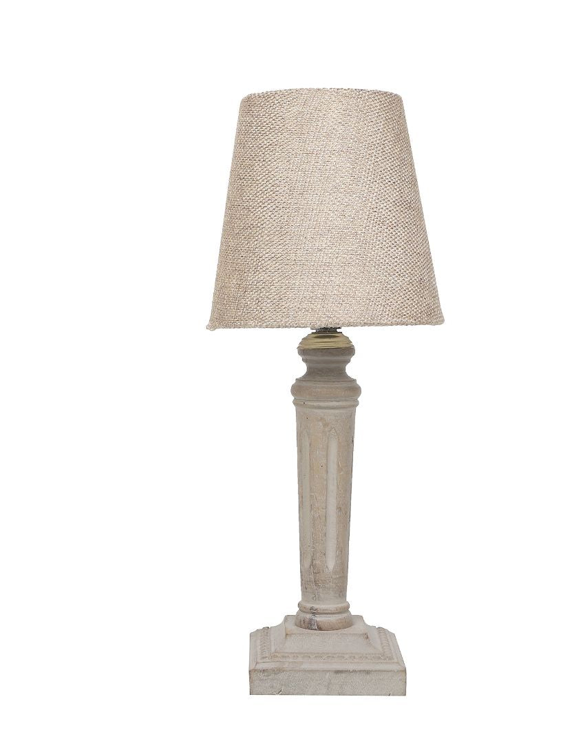 Nostalgic Design Wooden Table Lamp with Off-white Jute Shade | Bulb Not Included | 6 x 6 x 15 inches