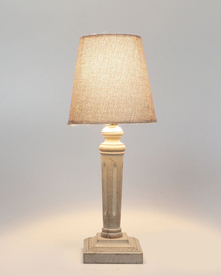 Nostalgic Design Wooden Table Lamp with Off-white Jute Shade | Bulb Not Included | 6 x 6 x 15 inches