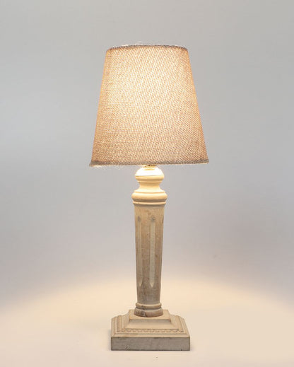 Nostalgic Design Wooden Table Lamp with Off-white Jute Shade | Bulb Not Included | 6 x 6 x 15 inches