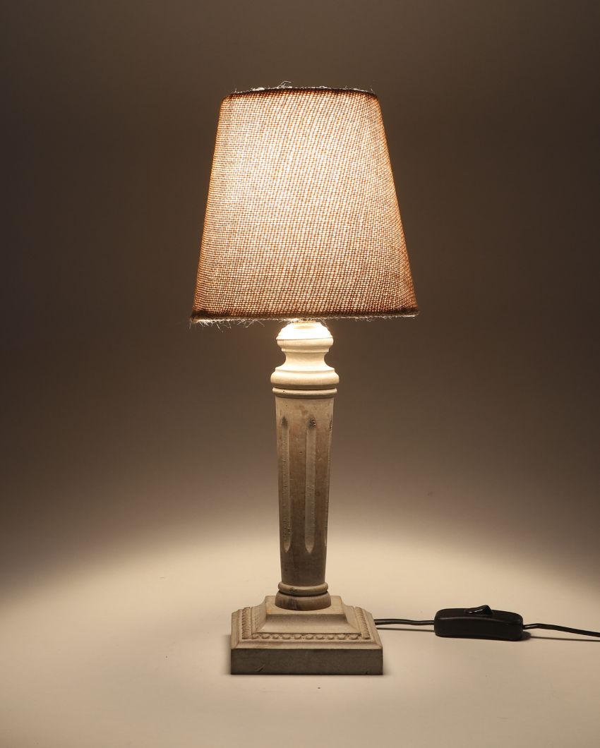 Nostalgic Design Wooden Table Lamp with Off-white Jute Shade | Bulb Not Included | 6 x 6 x 15 inches