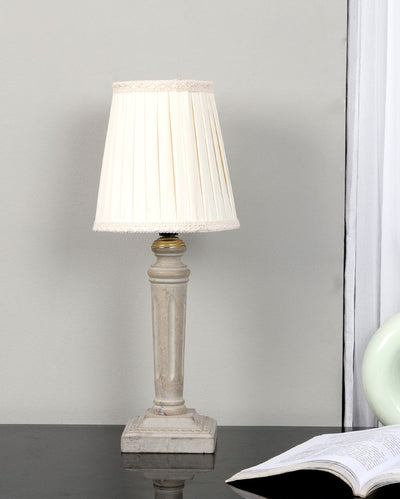 Traditional Design Wooden Table Lamp with Off-white Satin Shade | Bulb Not Included | 6 x 15 inches