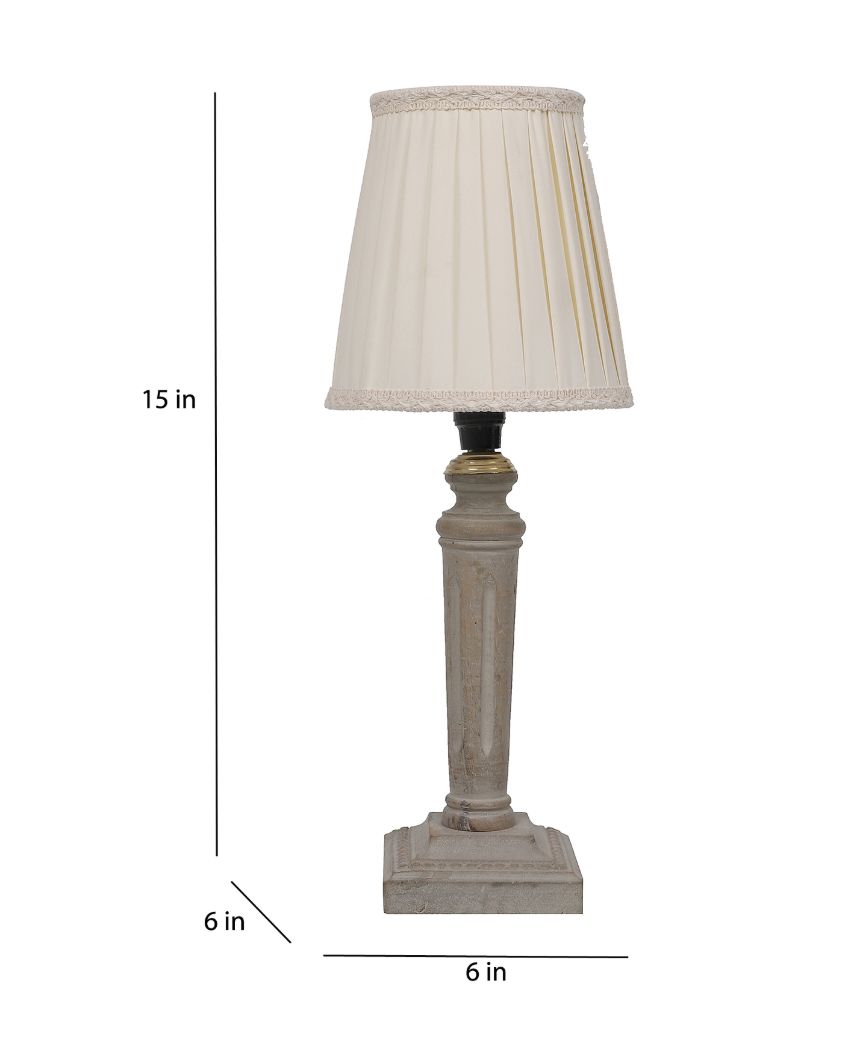 Traditional Design Wooden Table Lamp with Off-white Satin Shade | Bulb Not Included | 6 x 15 inches