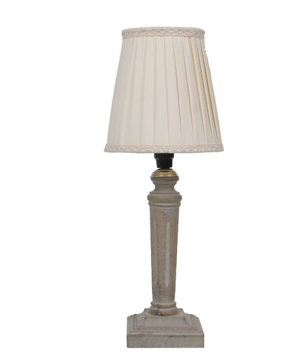 Traditional Design Wooden Table Lamp with Off-white Satin Shade | Bulb Not Included | 6 x 15 inches