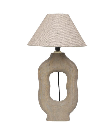 Mid-century Design Wooden Table Lamp with Off-white Jute Shade | Bulb Not Included | 10 x 10 x 18 inches