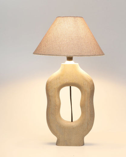 Mid-century Design Wooden Table Lamp with Off-white Jute Shade | Bulb Not Included | 10 x 10 x 18 inches