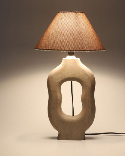 Mid-century Design Wooden Table Lamp with Off-white Jute Shade | Bulb Not Included | 10 x 10 x 18 inches