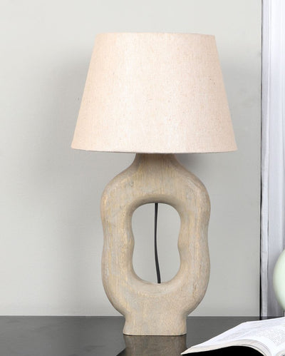 Timeless Design Wooden Table Lamp with Beige Jute Shade | Bulb Not Included | 10 x 10 x 19 inches