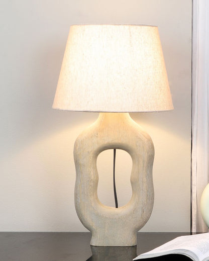 Timeless Design Wooden Table Lamp with Beige Jute Shade | Bulb Not Included | 10 x 10 x 19 inches