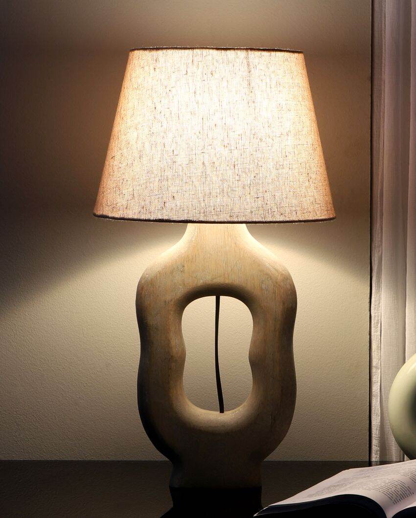 Timeless Design Wooden Table Lamp with Beige Jute Shade | Bulb Not Included | 10 x 10 x 19 inches