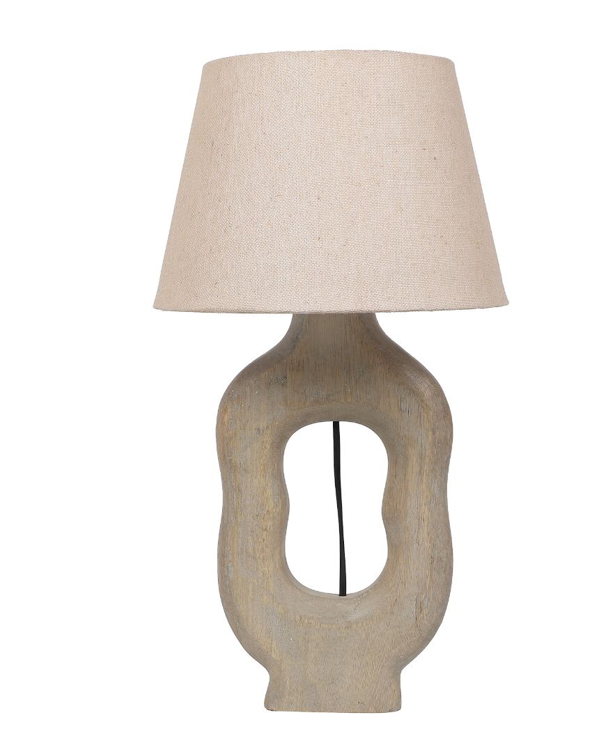 Timeless Design Wooden Table Lamp with Beige Jute Shade | Bulb Not Included | 10 x 10 x 19 inches