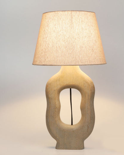 Timeless Design Wooden Table Lamp with Beige Jute Shade | Bulb Not Included | 10 x 10 x 19 inches