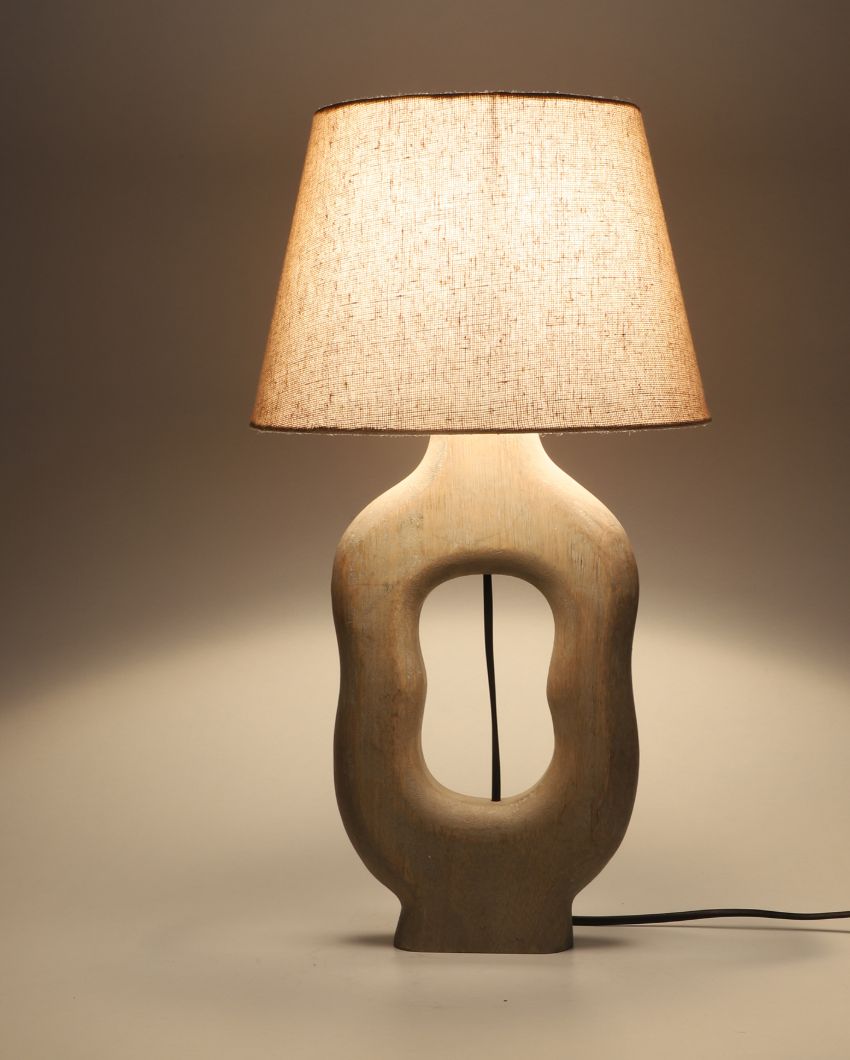 Timeless Design Wooden Table Lamp with Beige Jute Shade | Bulb Not Included | 10 x 10 x 19 inches