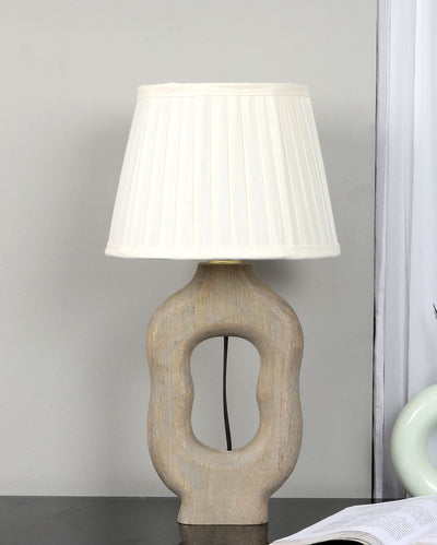 Graceful Design Wooden Table Lamp with White Satin Shade | Bulb Not Included | 10 x 10 x 19 inches