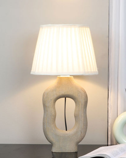 Graceful Design Wooden Table Lamp with White Satin Shade | Bulb Not Included | 10 x 10 x 19 inches