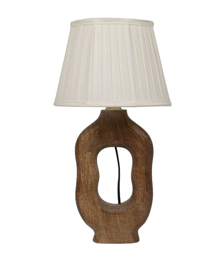 Graceful Design Wooden Table Lamp with White Satin Shade | Bulb Not Included | 10 x 10 x 19 inches