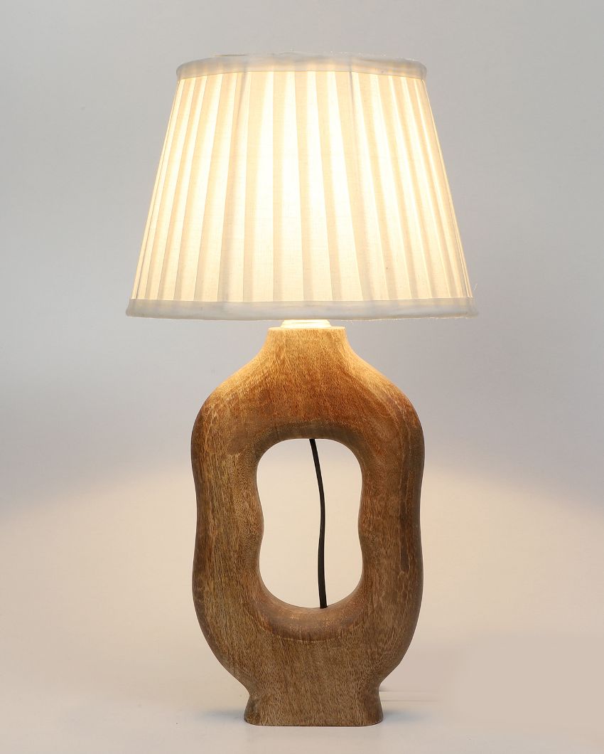 Graceful Design Wooden Table Lamp with White Satin Shade | Bulb Not Included | 10 x 10 x 19 inches