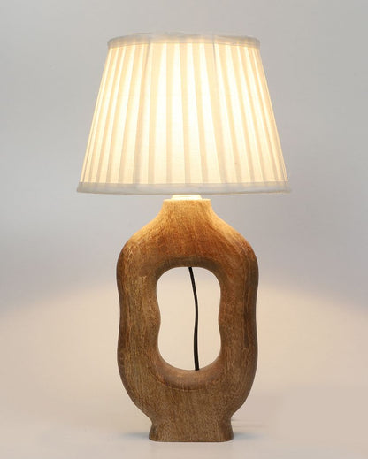 Graceful Design Wooden Table Lamp with White Satin Shade | Bulb Not Included | 10 x 10 x 19 inches