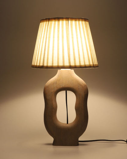 Graceful Design Wooden Table Lamp with White Satin Shade | Bulb Not Included | 10 x 10 x 19 inches