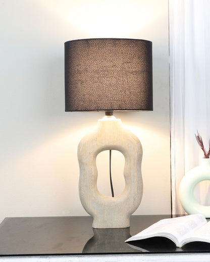 Polished Wooden Table Lamp with Black Cotton Shade | Bulb Not Included | 9 x 9 x 17 inches