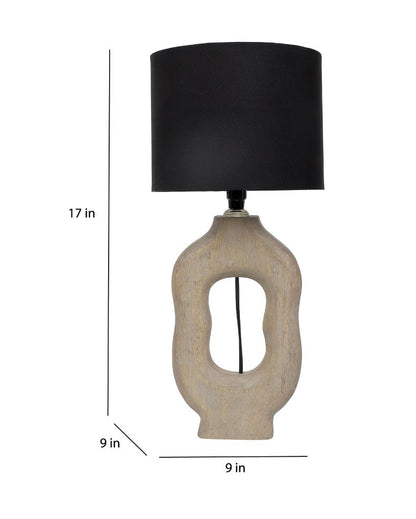 Polished Wooden Table Lamp with Black Cotton Shade | Bulb Not Included | 9 x 9 x 17 inches