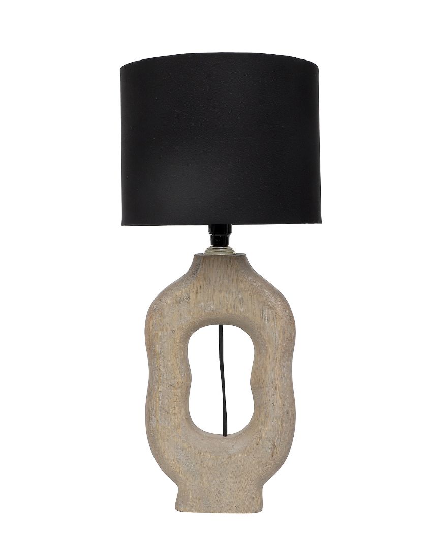 Polished Wooden Table Lamp with Black Cotton Shade | Bulb Not Included | 9 x 9 x 17 inches