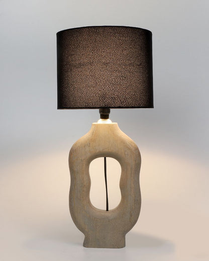 Polished Wooden Table Lamp with Black Cotton Shade | Bulb Not Included | 9 x 9 x 17 inches