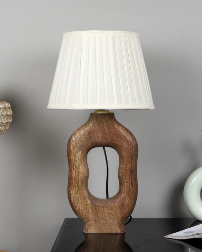 Luxurious Wooden Table Lamp with Off-white Satin Shade | Bulb Not Included | 10 x 10 x 19 inches