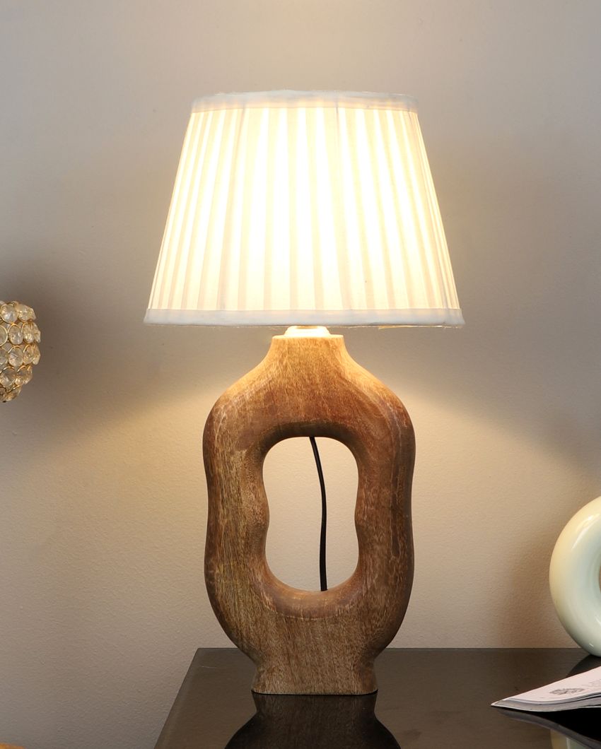 Luxurious Wooden Table Lamp with Off-white Satin Shade | Bulb Not Included | 10 x 10 x 19 inches