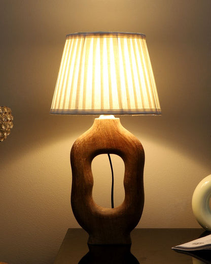 Luxurious Wooden Table Lamp with Off-white Satin Shade | Bulb Not Included | 10 x 10 x 19 inches