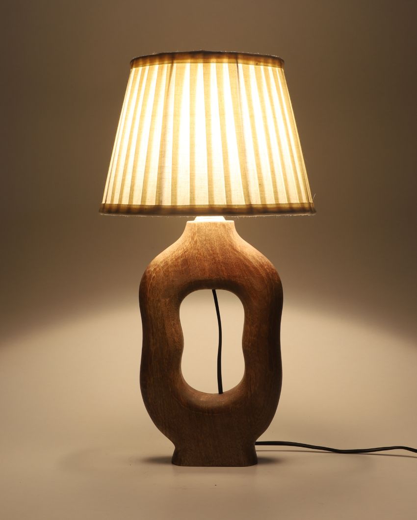 Luxurious Wooden Table Lamp with Off-white Satin Shade | Bulb Not Included | 10 x 10 x 19 inches