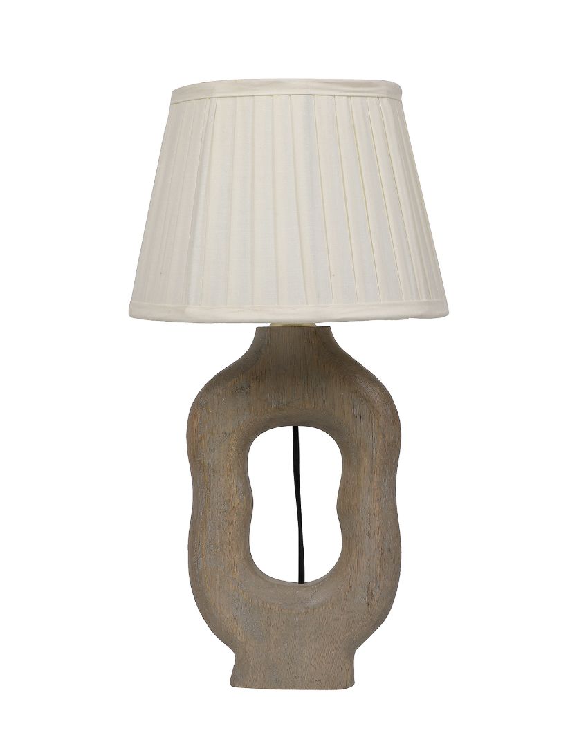 Luxurious Wooden Table Lamp with Off-white Satin Shade | Bulb Not Included | 10 x 10 x 19 inches