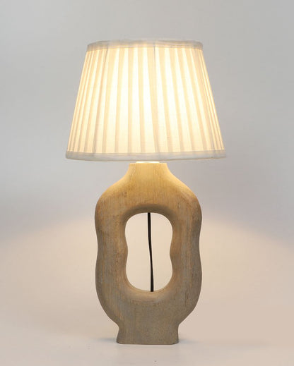 Luxurious Wooden Table Lamp with Off-white Satin Shade | Bulb Not Included | 10 x 10 x 19 inches