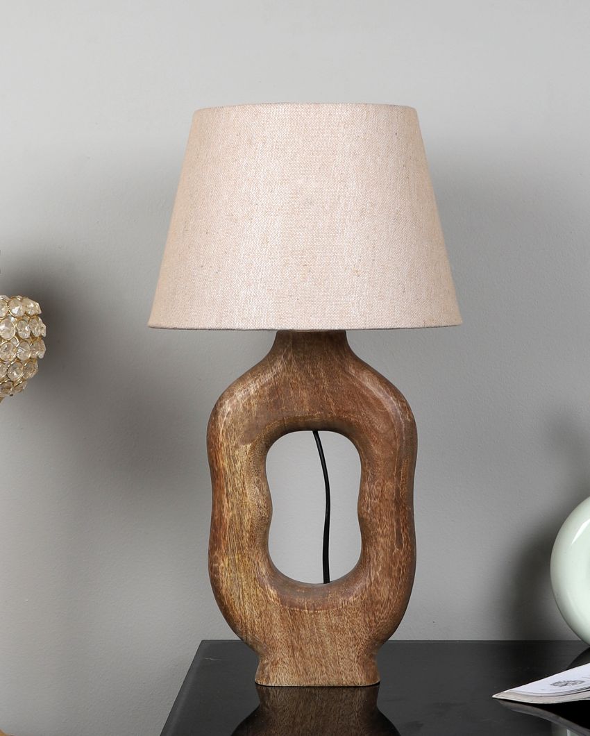 Artistic Wooden Table Lamp with Off-white Jute Shade | Bulb Not Included | 10 x 10 x 19 inches