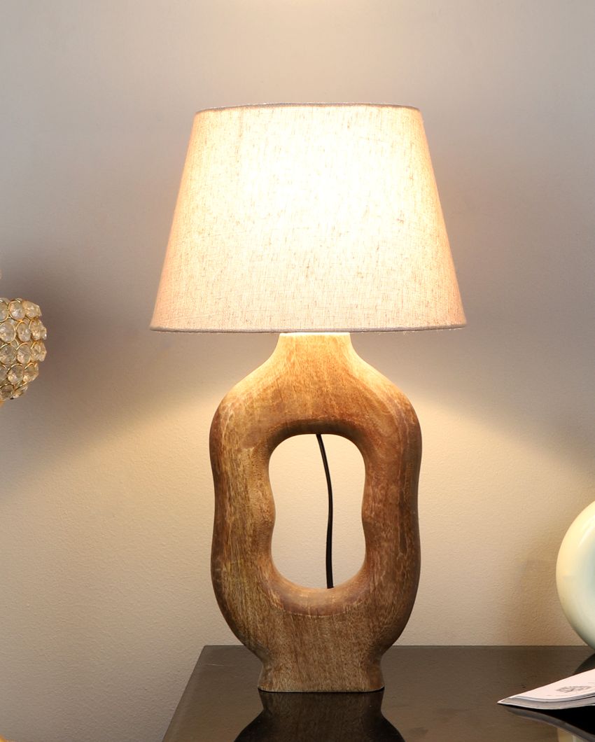 Artistic Wooden Table Lamp with Off-white Jute Shade | Bulb Not Included | 10 x 10 x 19 inches