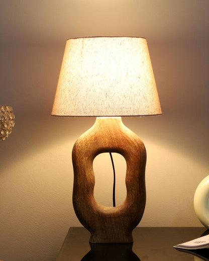 Artistic Wooden Table Lamp with Off-white Jute Shade | Bulb Not Included | 10 x 10 x 19 inches