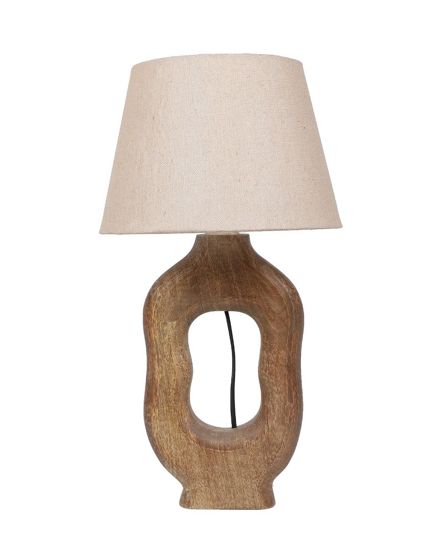 Artistic Wooden Table Lamp with Off-white Jute Shade | Bulb Not Included | 10 x 10 x 19 inches