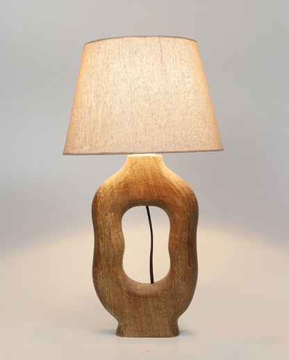 Artistic Wooden Table Lamp with Off-white Jute Shade | Bulb Not Included | 10 x 10 x 19 inches