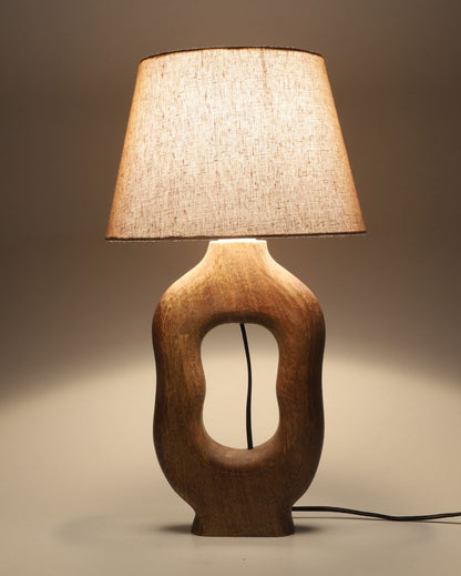 Artistic Wooden Table Lamp with Off-white Jute Shade | Bulb Not Included | 10 x 10 x 19 inches