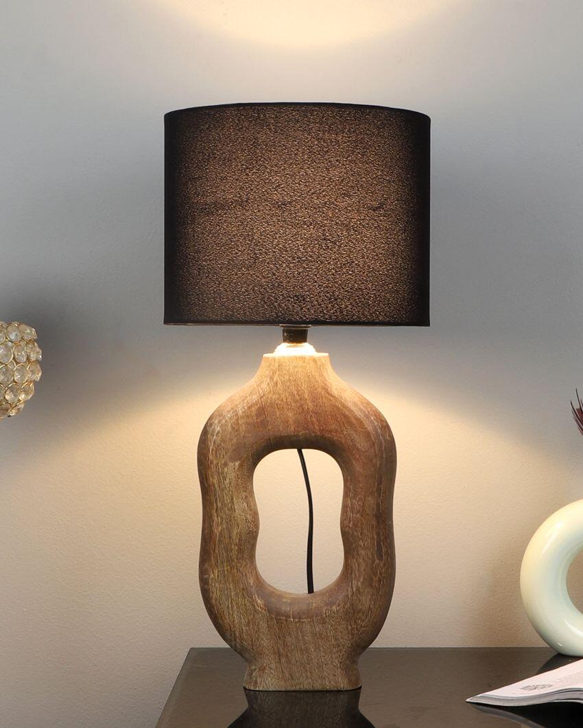 Vintage Wooden Table Lamp with Black Cotton Shade | Bulb Not Included | 9 x 9 x 17 inches